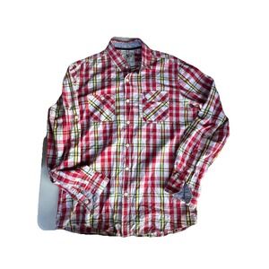 Ropé Collection Men's Plaid Shirt Red‎ Yellow Button Casual Size Large Western